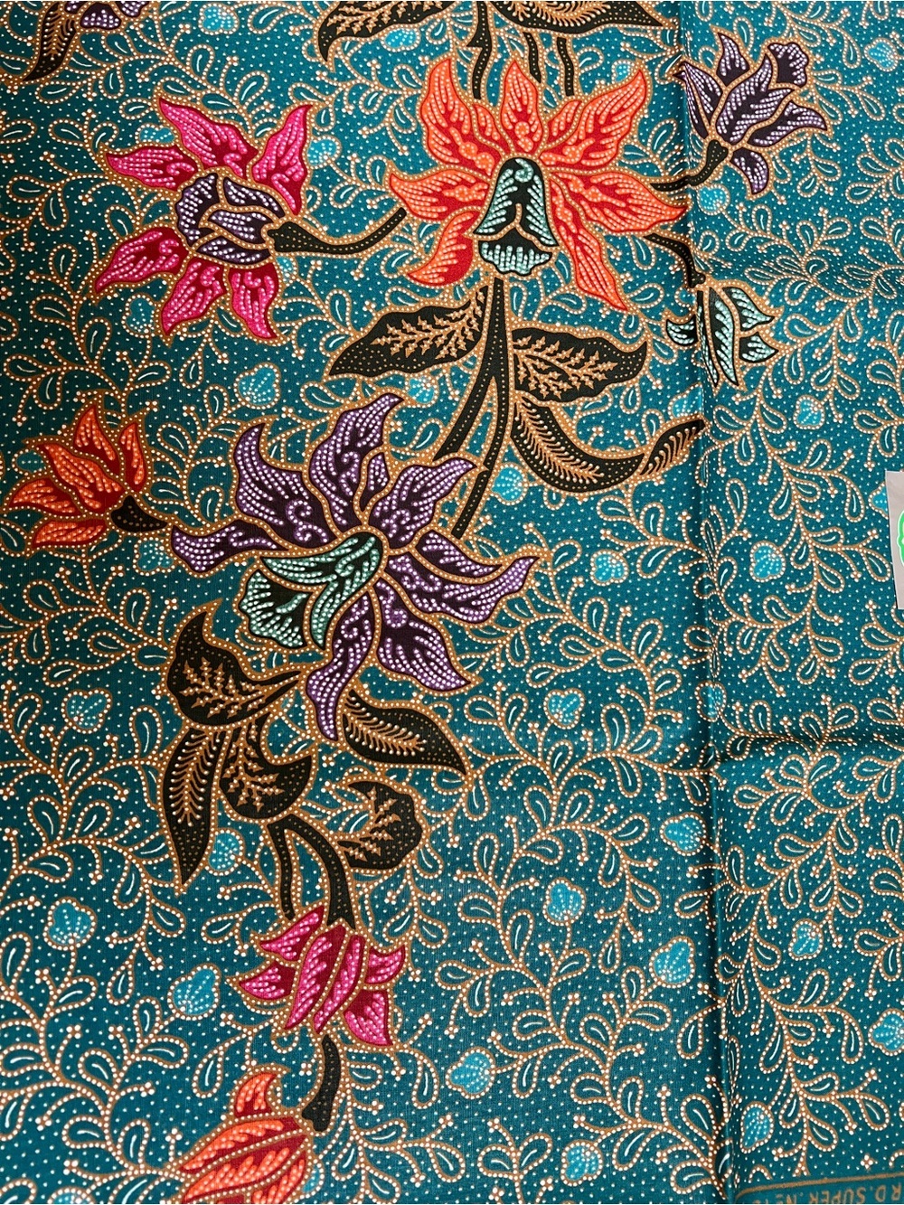 Batik Ratna Dewi Teal Cotton Fabric with Gold Vine Motif 2 meters - Picture 10 of 10